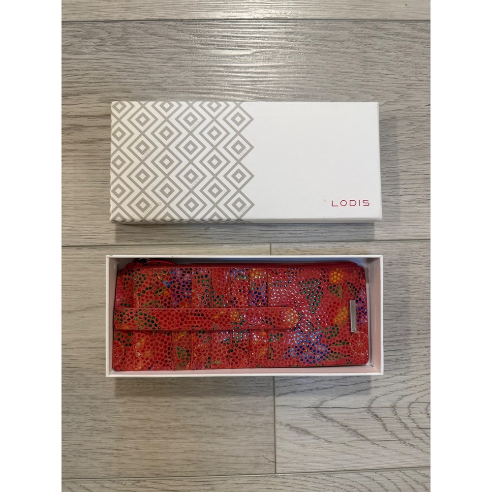 Lodis Fruitilicious Red Leather Slim Card Case Wallet Zip Coin Pouch New In Box